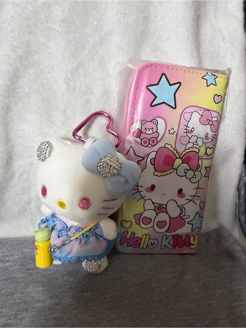 Hello Kitty White Plush Keychain with Pink & Pastel Wallet